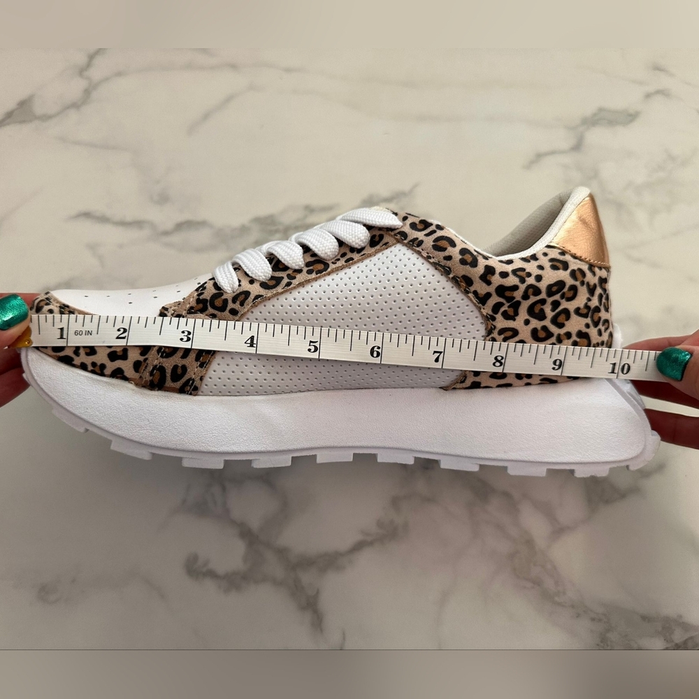 Leopard Print Sneakers with Gold Star Detail Trendy Casual Fashion Shoes Size 10 - Picture 9 of 10